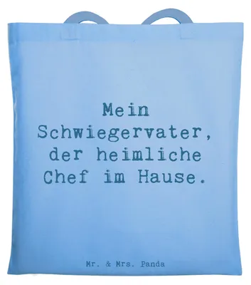 Produktbild von Mr. & Mrs. Panda Jutebeutel Spruch Schwiegervater Chef - Sky Blue - Geschenk, Geschenke, Tote Bag, einzigartige Designs, Familienbeziehungen, Beutel, Freude, Dankbarkeit
