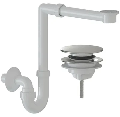 Productafbeelding van CERANO - Sifon voor wastafel/meubel, ruimtebesparend / extra laag - kunststof - afvoer met click-clack mechanisme, universeel, roestvrij staal - DN32/250-700 mm - wit