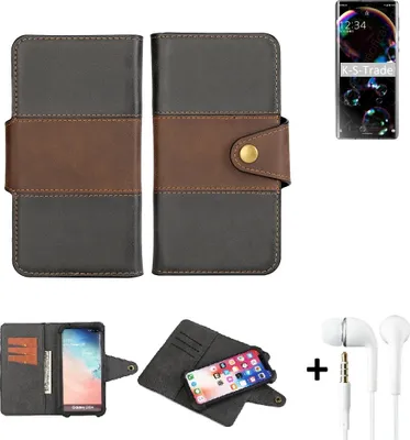 Produktbild von K-S-Trade Handyhülle Schutzhülle Bookstyle Wallet-Case kompatibel mit Sharp Aquos R6 + earphones Bumper rundumschutz schwarz-braun 1x
