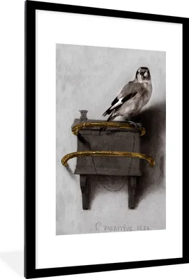 Produktbild von MuchoWow® MuchoWow® Gerahmtes Poster Der Stieglitz - Carel Fabritius 60x90 cm - Poster mit zchwarzem Bilderrahmen - Dekoration - Wandposter Wohnzimmer - Hochwertig