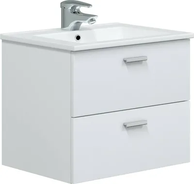 Produktbild von Badezimmermöbel Doksuri, Badezimmerschrank, Mehrzweckschrank, Hängeschrank mit Spiegel, 60x45 h50 cm, Glänzendes Weiß