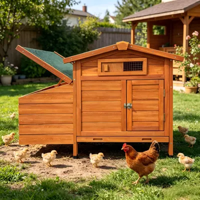 Produktbild von Hühnerstall Winterfest, Hühnerstall auf Stelzen mit Legenest aus Holz, für 2-3 Hühner,, Schützt Hühner vor Raubtieren für Garten und Außenbereich