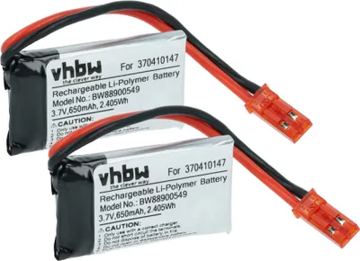 Produktbild von vhbw 2x Akku Ersatz für Carrera 370410147 für Racing Car (650mAh, 3,7V, Li-Polymer, 38 x 20 x 7 mm, JST BEC)