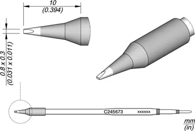 Produktbild von JBC Lötspitze Serie C245 Meißelform, C245673/0,8 x 0,3 mm, gerade