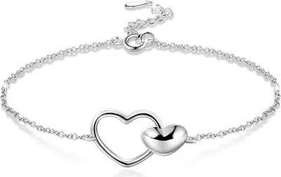 Produktbild von Damen Armband 925 Sterling Silber Doppel-Herz Armkette Ankerkette Geschenkbox Autiga® silber