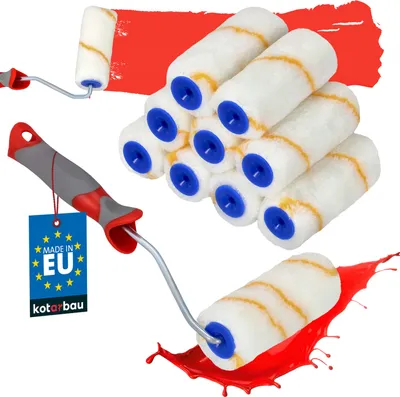 Produktbild von KOTARBAU® 10er Set Farbroller Gelbfaden 100 mm mit Gummigriff Farbwalze Pinsel Walzenbürste Rollerwalze Rollerpinsel für Anstricharbeiten und Renovierung