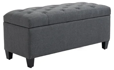 Zdjęcie produktu dla Ławka HOMCOM z pojemnikiem i imitacją lnu, tapicerowana ławka z drewnianymi nogami, skrzynia do salonu, sypialni, przedpokoju, 100 x 40 x 44 cm, ciemnoszary