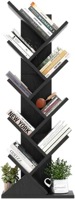 Produktbild von Unyqoos® Baumförmiges Bücherregal – 9 Ebenen, platzsparendes Holzregal mit Hochglanz-Finish, 38 x 20 x 125 cm für Bücher & Deko