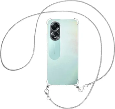 Produktbild von Handykette Backcover-Schutzhülle mit Band (Metall silberfarben) für Oppo A58 4G (CPH2577) - silberfarbene Snake-Kette