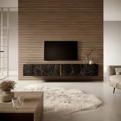 Produktbild von Selsey TV-Tisch BISIRA - TV-Board in Schwarz Marmor mit goldenem Einsatz - 200 cm breit - hängend