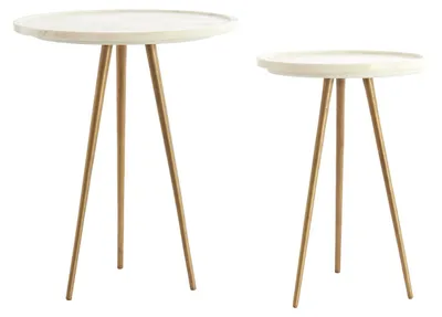 Immagine prodotto di Set di tavolini Light & Living PRATO in marmo bianco con bronzo antico – Ø43x53 cm