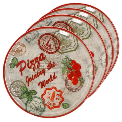 Zdjęcie produktu dla zestaw 4 talerzy do pizzy Rome czerwony Ø 33 cm talerz do serwowania XL talerz porcelanowy