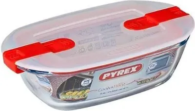 Obrázok produktu pre Obdĺžniková nádoba na potraviny PYREX Cook & Heat, 17 x 10 cm, 400 ml, borosilikátové sklo, s viečkom