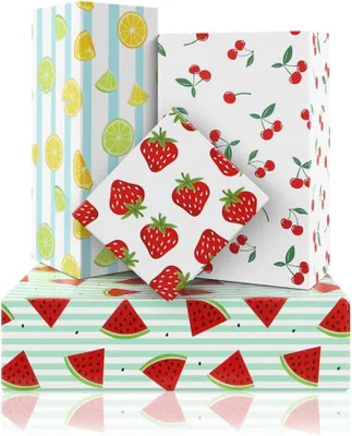 Productafbeelding van Cadeaupapier 8 vellen, fruitdesigns, voor verjaardag