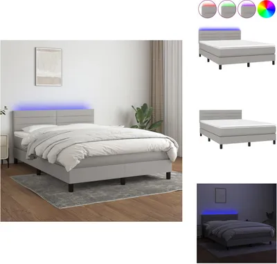 Produktbild von vidaXL Boxspringbett mit Matratze & LED Hellgrau 140x190 cm Stoff -  Betten & Bettgestelle