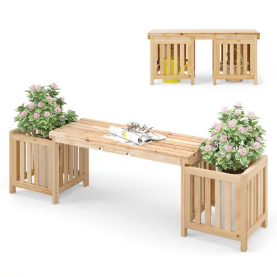 Produktbild von COSTWAY Gartenbank, 2-Sitzer Sitzbank mit Pflanzkasten & 2 seitlichen Blumenkästen, Holzbank für Garten, Balkon und Terrasse