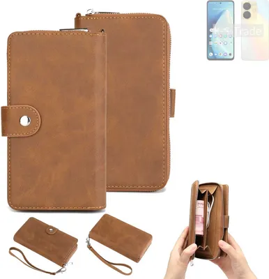 Produktbild von K-S-Trade Handyhülle Schutzhülle kompatibel mit Realme C55 & Portemonnee Tasche Handytasche Case Etui Geldbörse Wallet braun (1x)
