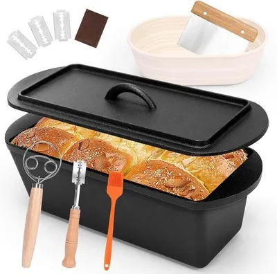 Produktbild von Gusseisen Brotpfanne 36 cm mit Deckel, ideale Brotbox für Sauerteig, Dinkle und Weizenbrot, robuste Brotbox für perfekten Backen