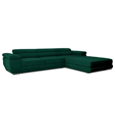 Produktbild von GOLDSTOFF VENUS TWIN Eckcouch mit Schlaffunktion | Ecksofa L-form mit Staufach und mit verstellbaren Kopfstützen (Dunkelgrün)