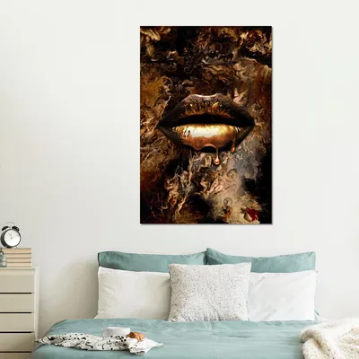 Produktbild von MuchoWow Wanddekoration Metall Metallbild Wandkunst 100x150 cm Gold - Lippen - Luxus MuchoWow Aluminium Gemälde - Bild