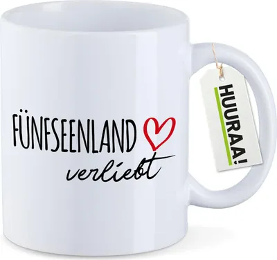 Produktbild von Huuraa Kaffeetasse Fünfseenland verliebt 330ml Weiß Keramik Kaffeebecher Geschenkidee