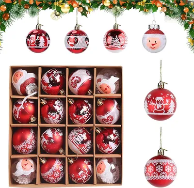 Produktbild von Weihnachtskugeln Kunststoff Christbaumkugeln Set, 16 Stš¹ck Weihnachtsbaum Kugeln, Personalisierte Weihnachtskugeln mit Schlš¹sselband und Snowflake fš¹r Drinnen, Au?enbereich Deko(6cm)