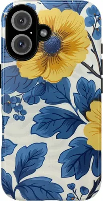 Produktbild von Blau-gelbes Blumenmuster – Hülle Kompatibel mit iPhone 16