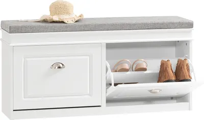 Produktbild von SoBuy FSR64-W Schuhkipper Schuhschrank Sitzkommode Sitzbank mit Sitzfläche Schuhbank mit 2 Klappen Weiß BHT ca.: 104x52x24cm