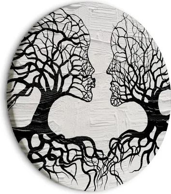 Image de Tableau mural, motif abstrait d'arbre, baiser, amour, noir et blanc, aspect peint, 80x80 cm, 1 pièce – Décoration murale pour salon, tableau moderne sur toile, référence a-A-0382-bc-a
