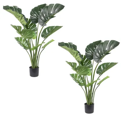 Produktbild von Künstliche Monstera Deliciosa - 2er-Set - 120 cm - Grüne Blätter - Topfpflanze - Bodenpflanze - Innendekoration