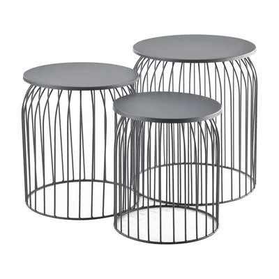 Image de [en.casa] Set de 3 paniers métalliques Table d'appoint gris foncé Table basse Table de salon 3 tables d'appoint Table de rangement
