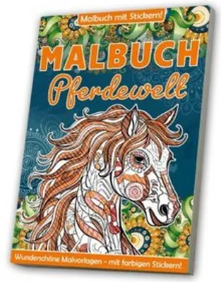 Produktbild von Pferde Malbuch für Erwachsene, Format A4, 32 Seiten mit 1 Stickerbogen