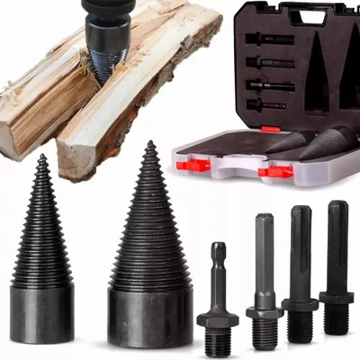 Produktbild von Holzspaltbohrer, Bohrkegel, 32 mm + 42 mm Holzspalter, Kegel-Holzspalter, Kegelbohrer mit 4 Griffen, Kegelspalter für Brennholz