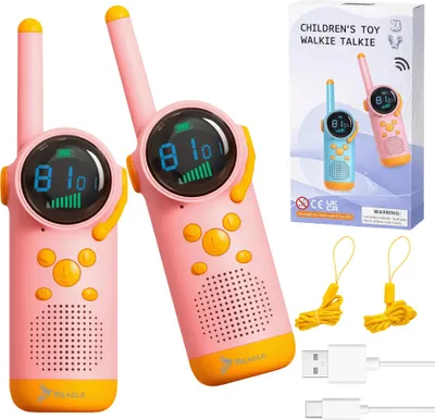 Obrázek produktu pro Vysílačky Walkie Talkie pro děti 2ks, 8 kanálová radiostanice VOX, dosah 3 km, ideální na kempování, integrovaná svítilna, REAGLE