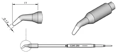 Obrázek produktu pro JBC pájecí hrot řady C245, kulatý tvar, C245259/Ø 1,5 mm, zahnutý C245259