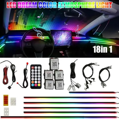 Image de Éclairage intérieur de voiture - Lampe d'ambiance - Kit de rangement pour l'habitacle - RGB - Fibre optique - 12 V