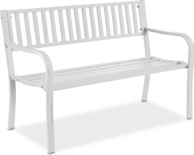 Produktbild von Relaxdays Gartenbank, 2-Sitzer, HxBxT: 82 x 127,5 x 59,5 cm, Stahl, Sitzbank Garten, Terrasse, Balkon, Parkbank, weiß