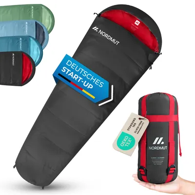 Produktbild von NORDMUT® Schlafsack 3-Jahreszeiten [300 GSM] Ultraleicht & kompakt – Schlafsack Outdoor – Sleeping Bag kombinierbar  – Mumienschlafsack [1600g] ideal für Outdoor, Camping, Trekking und Reisen