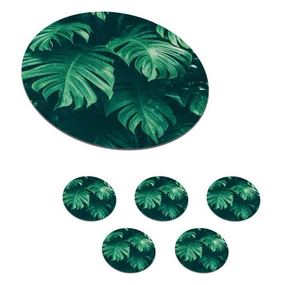 Obrázok produktu pre MuchoWow® Okrúhly sklenený podšálok, sada 6 ks Monstera - Listy - Rastliny - Džungľa - Príroda 10x10x0.3cm Podložky pod poháre - podložky pod nápoje -