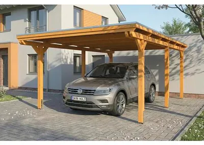 Produktbild von Einzelcarport SKAN HOLZ Emsland inkl. EPDM Folie, Pfostenanker 402 x 604 cm eiche hell