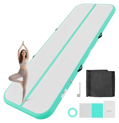 Produktbild von Aufblasbare Gymnastikmatte - Airtrack-Turnmatte - 300 x 100 x 10 cm - Rutschfeste Oberfläche - Für Training, Wettkampf und Yoga - 600-W-Elektropumpe - Reparaturset und Tasche - Mintgrün