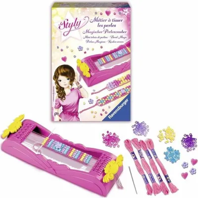 A product box and its contents for a bead weaving kit.