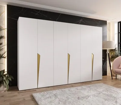 Obrázek produktu pro Velká šatní skříň 300 cm SORAYA 1 - bílá / zlaté úchyty