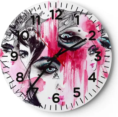 Produktbild von Wanduhr - Rund - Glasuhr - Frauen Gesichter Augen illustration - 40x40cm - Schleichendes Uhrwerk - Lautlos - zum Aufhängen bereit - Dekoration Modern - Wanddekoration aus Glas - C4AR40x40-3095