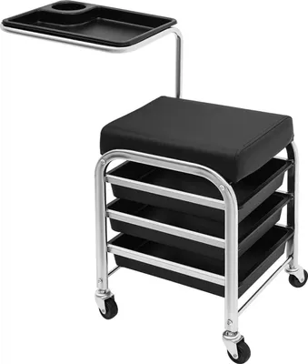 Obrázek produktu pro Kadeřnický vozík – vozík na manikúru a pedikúru s kolečky – 3 přihrádky – kov – nosnost 100 kg – 31×38×51,5 cm – černý