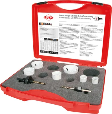 Immagine prodotto di Set di seghe a tazza bimetalliche RUKO HSS-Co 8 in valigetta di plastica