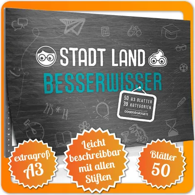 Produktbild von Stadt Land Besserwisser – Das ultimative Quiz & Partyspiel für Erwachsene und Freunde | Lustiges Gesellschaftsspiel für jeden Spieleabend