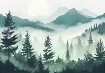 Produktbild von Fototapete Wald - Berge Natur Landschaft - 300x210 cm - inklusive kleister - Vlies Tapete - Vliestapete Wohnzimmer Schlafzimmer Küche Modern Wandtapete
