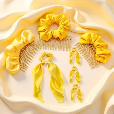 Image de Élastiques à cheveux en satin pour femmes et filles, avec nœud, extensibles, pour chignons, lot de 4