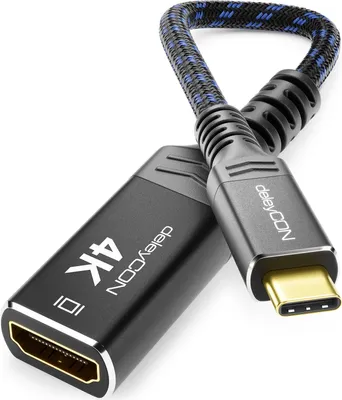 Produktbild von deleyCON 4K USB-C auf HDMI Adapter - 4K@60Hz 1080P WQHD@165Hz 144Hz 120Hz 60Hz Aluminium-Stecker Nylonkabel USB-C Stecker zu HDMI Buchse PC Handy Tablet Monitor Schwarz